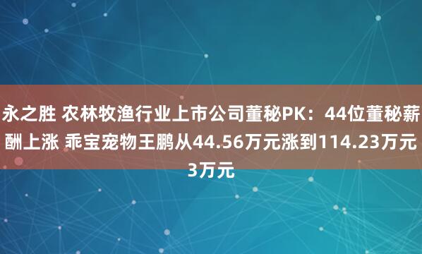 永之胜 农林牧渔行业上市公司董秘PK：44位董秘薪酬上涨 乖宝宠物王鹏从44.56万元涨到114.23万元