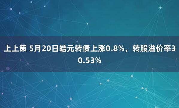 上上策 5月20日皓元转债上涨0.8%，转股溢价率30.53%
